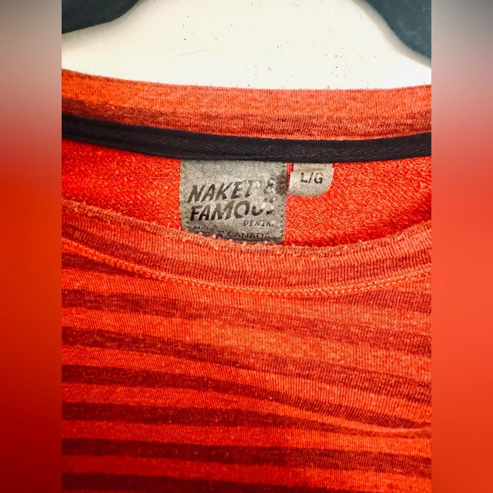 Naked and famous tonal red striped long sleeve knit t-shirt - Picture 2 of 3